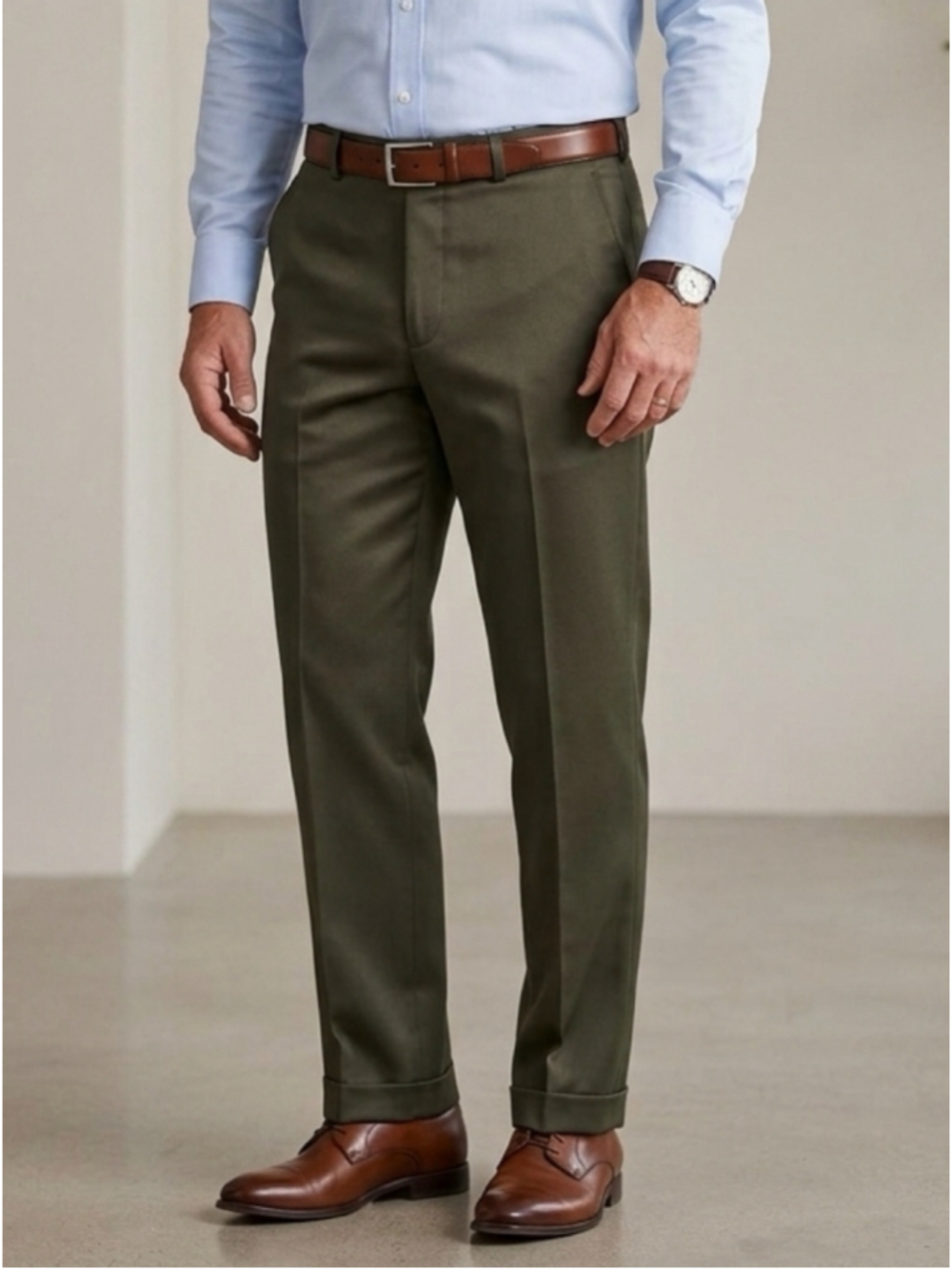 Palmer Tailored Men's Dress Pants Olive Green 38x30 golf stain resistant 1535